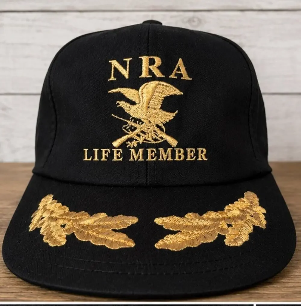 NRA Life Member Vintage Baseball Cap Hat Black Gold Embelished SnapBack